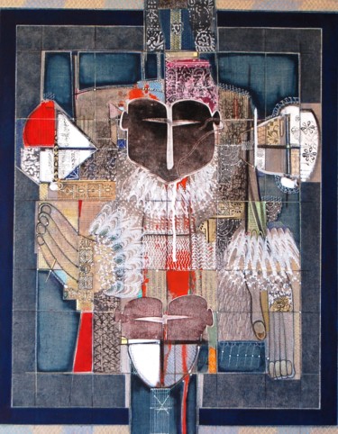 Peinture intitulée "Complot aux masques" par Elisabeth Lombard, Œuvre d'art originale, Crayon