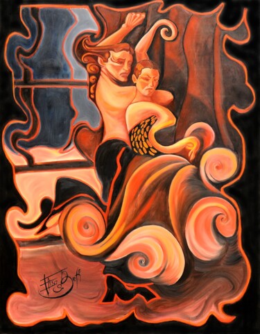 Painting titled "Flamenco" by Elisabeth Margarita Salinas, Original Artwork, Oil
