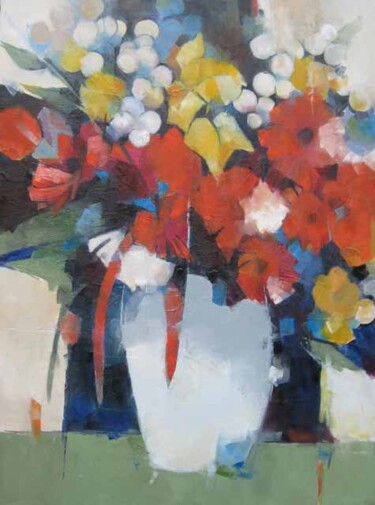 Painting titled "Bouquet de dalhias" by Elisabeth Montreuil, Original Artwork