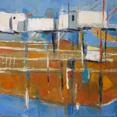 Painting titled "Les carrelets 1" by Elisabeth Montreuil, Original Artwork