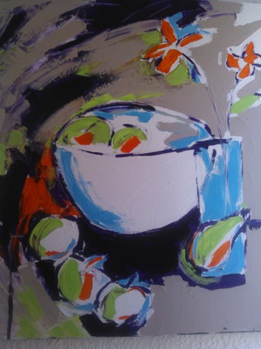 Peinture intitulée "coupe de fruits" par Elisabeth Nigay, Œuvre d'art originale, Huile