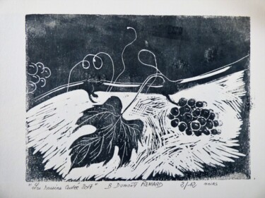 Printmaking titled "Les raisins" by Elisabeth Renard, Original Artwork, Linocuts