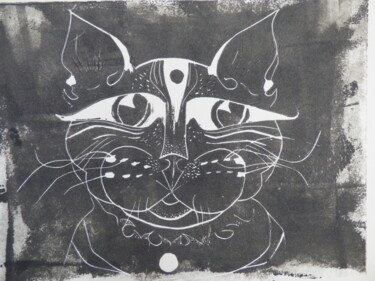 Impressões e gravuras intitulada "Le chat bandit" por Elisabeth Renard, Obras de arte originais, Linoleogravura