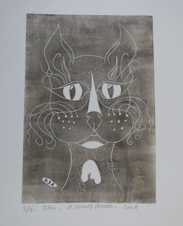 Gravures & estampes intitulée "TIBOU" par Elisabeth Renard, Œuvre d'art originale, Linogravures