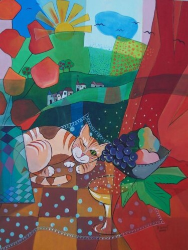 Картина под названием "Champagne toile col…" - Elisabeth Renard, Подлинное произведение искусства, Акрил Установлен на Дерев…