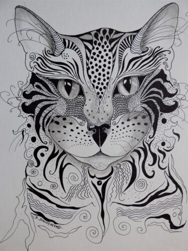 제목이 "Le chat protecteur"인 그림 Elisabeth Renard로, 원작, 잉크