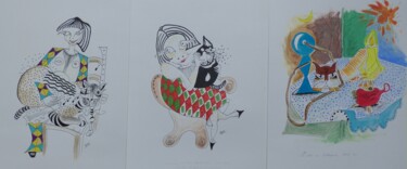 Zeichnungen mit dem Titel "LOT de 3 esquisses" von Elisabeth Renard, Original-Kunstwerk, Acryl