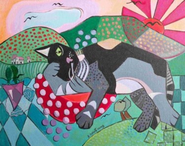 Painting titled "Le chat dans le pay…" by Elisabeth Renard, Original Artwork
