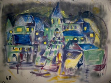 Painting titled "lumières sur la vil…" by Elisabeth Renard, Original Artwork