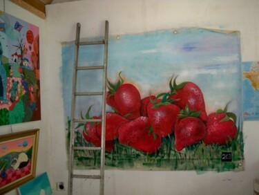 Painting titled "LES FRAISES" by Elisabeth Renard, Original Artwork, Acrylic