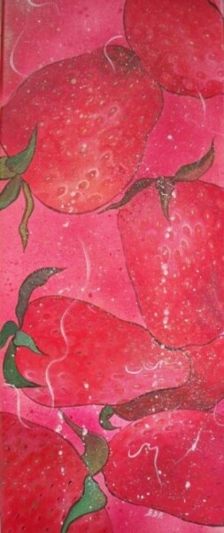 Painting titled "fraises TAGADA" by Elisabeth Renard, Original Artwork, Acrylic Mounted on Wood Stretcher frame