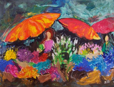 「étal aux fleurs」というタイトルの絵画 Elisabeth Renardによって, オリジナルのアートワーク, オイル