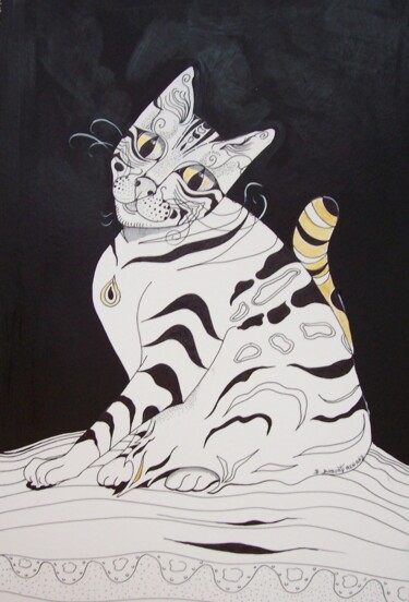 「création chat noir…」というタイトルの描画 Elisabeth Renardによって, オリジナルのアートワーク, インク