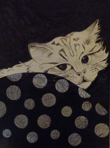 Desenho intitulada "Dans le tissus japo…" por Elisabeth Renard, Obras de arte originais, Tinta