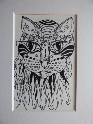 Dessin intitulée "le chat qui tire la…" par Elisabeth Renard, Œuvre d'art originale