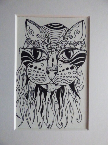 Drawing titled "le chat qui tire la…" by Elisabeth Renard, Original Artwork