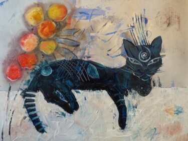 Painting titled "le petit chat sur l…" by Elisabeth Renard, Original Artwork, Acrylic