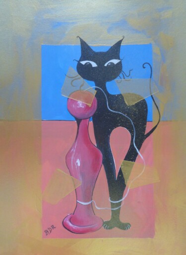 Painting titled "Le chat noir au bil…" by Elisabeth Renard, Original Artwork, Acrylic