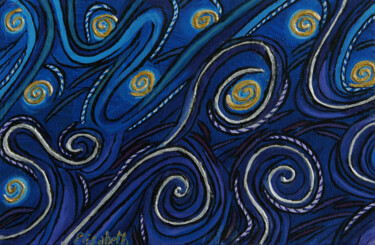 Painting titled "Starry Night Spiral…" by Elisabeth Turci, Original Artwork, Acrylic Mounted on Wood Stretcher frame