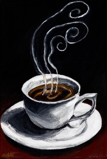 Painting titled "Coffee" by Elisabeth Turci, Original Artwork, Acrylic Mounted on Wood Stretcher frame