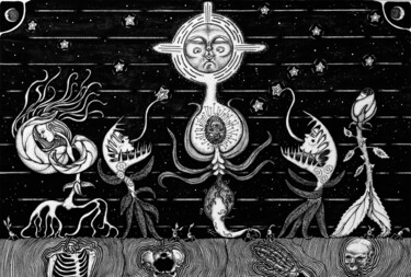 Dibujo titulada "Nouvelle Lune (New…" por Elisabeth Turci, Obra de arte original, Tinta