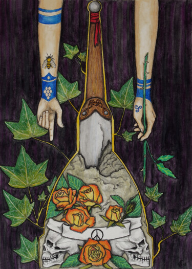 Pintura titulada "Sword and Roses" por Elisabeth Turci, Obra de arte original, Acuarela