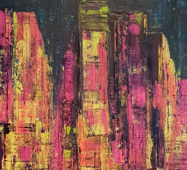 Painting titled "City color" by Elisabeth Vaz, Original Artwork, Oil Mounted on Wood Stretcher frame