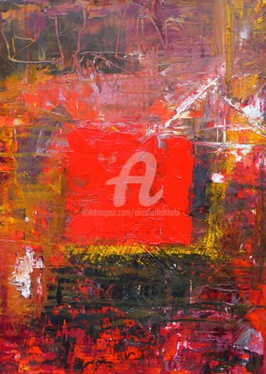 Peinture intitulée "carré rouge huile-s…" par Elisabeth Ait Larbi-Mangourny, Œuvre d'art originale, Huile