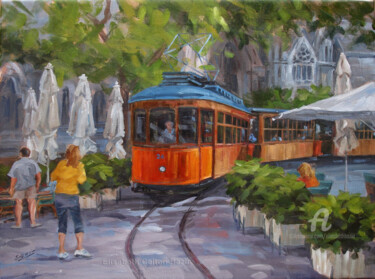 Painting titled "tram-a-soller.jpg" by Elisabeth Bazin, Original Artwork, Acrylic