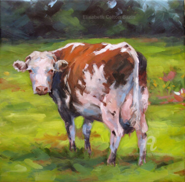 Malerei mit dem Titel "Vache montbéliarde" von Elisabeth Bazin, Original-Kunstwerk, Acryl