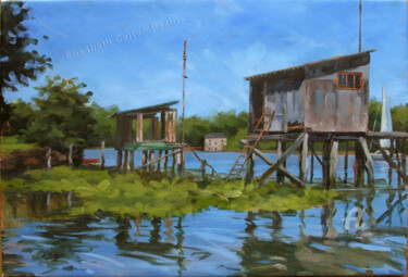 Painting titled "Carrelets au Minihi…" by Elisabeth Bazin, Original Artwork, Acrylic