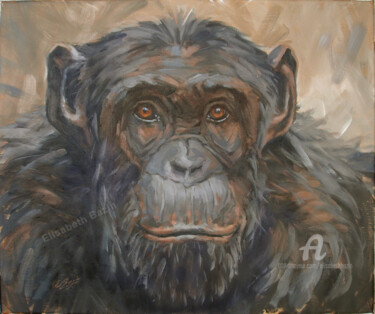 Schilderij getiteld "Chimpanzé âgé" door Elisabeth Bazin, Origineel Kunstwerk, Acryl