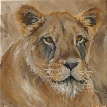 Malerei mit dem Titel "Lionne" von Elisabeth Bazin, Original-Kunstwerk, Acryl