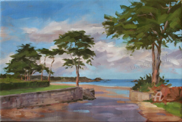 Malerei mit dem Titel "La plage de Saint-L…" von Elisabeth Bazin, Original-Kunstwerk, Acryl