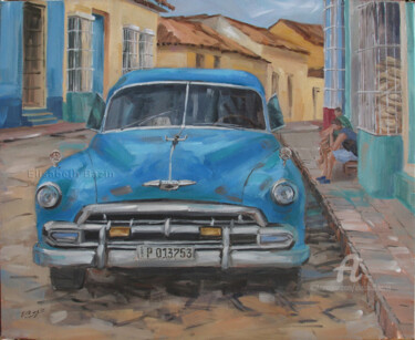 Malerei mit dem Titel "Taxi cubain à Trini…" von Elisabeth Bazin, Original-Kunstwerk, Acryl