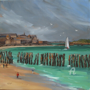 Painting titled "Saint-Malo et ses b…" by Elisabeth Bazin, Original Artwork, Acrylic