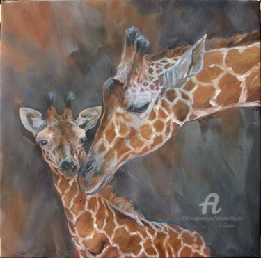 Painting titled "Girafon et sa maman" by Elisabeth Bazin, Original Artwork, Acrylic