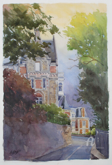 Картина под названием "Villas classées à D…" - Elisabeth Bazin, Подлинное произведение искусства, Акварель