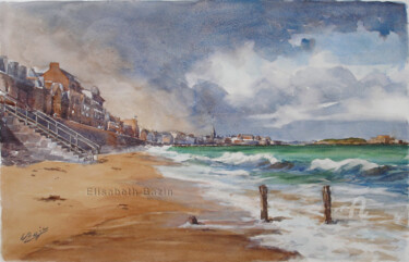 Painting titled "Plage du sillon à S…" by Elisabeth Bazin, Original Artwork, Watercolor