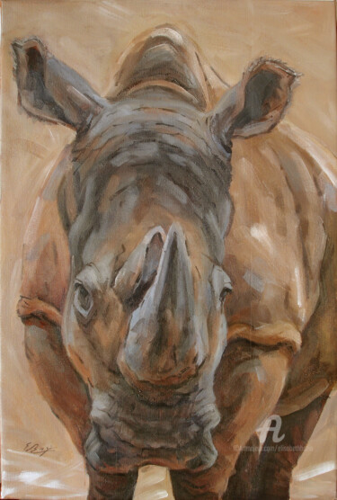 Peinture intitulée "Rhinocéros" par Elisabeth Bazin, Œuvre d'art originale, Acrylique