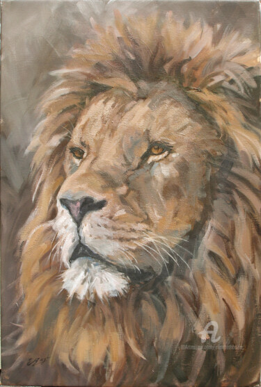 Peinture intitulée "Le roi de la jungle" par Elisabeth Bazin, Œuvre d'art originale, Acrylique