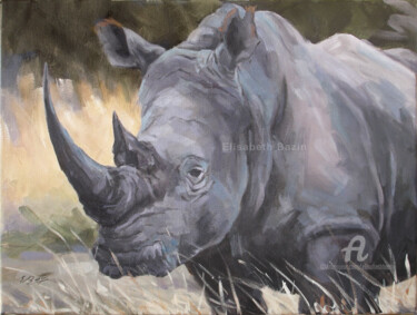 Ζωγραφική με τίτλο "Rhinocéros dans la…" από Elisabeth Bazin, Αυθεντικά έργα τέχνης, Ακρυλικό