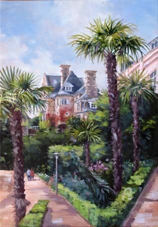 Painting titled "villa entre les pal…" by Elisabeth Bazin, Original Artwork, Other