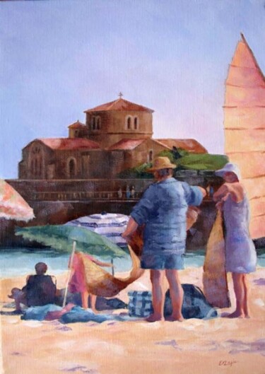 Painting titled "retour de plage" by Elisabeth Bazin, Original Artwork, Oil