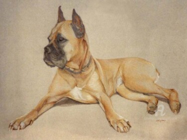Pittura intitolato "peinture d'un chien" da Elisabeth Bazin, Opera d'arte originale, Olio