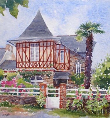 Painting titled "villa Caprice" by Elisabeth Bazin, Original Artwork, Watercolor