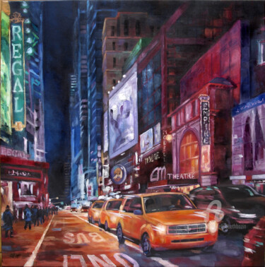 Painting titled "New York by night" by Elisabeth Bazin, Original Artwork, Acrylic