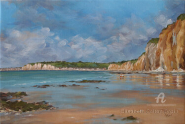 Painting titled "Falaises de Normand…" by Elisabeth Bazin, Original Artwork, Acrylic