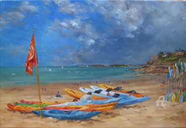 Painting titled "kayaks-a-st-enogat.…" by Elisabeth Bazin, Original Artwork, Acrylic