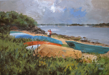 Peinture intitulée "barques-pres-d-arzo…" par Elisabeth Bazin, Œuvre d'art originale, Acrylique